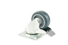 Imagen de RUEDA GIRATORIA PLACA CON FRENO CROMADA 1.5" HULE TERMOPLASTICO CAPACIDAD 20KG